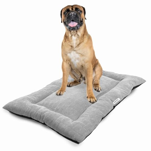 DogCrates+ Extra Large Washable Dog Bed – Soft Comfortable Cushion Mat with Anti-Slip Bottom, Collapsible and Durable, Grey