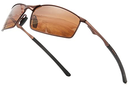 OuShiun Herren Sportbrille Polarisierte Sonnenbrille für Outdoor Metallrahmen UV Schutz Fahren Angeln Radfahren Laufen Fahrer Brille