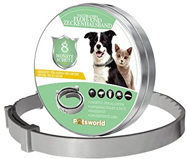 Pätsworld – Zeckenhalsband & Flohhalsband für Hunde & Katzen – Präventiv schützt vor Zecken, Flöhen, Milben & Stechmücken – anpassbares Halsband für jeder Größe bis zu 8 Monate Schutz