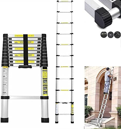 Scala Telescopica Alluminio EN131, 5m Scala Alluminio Allungabile Retrazione a un pulsante, Scala Soffitta Retratile per uso domestico all'aperto, Carico Massimo 150KG, Facile da Riporre