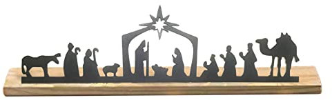 Set presepe con base in legno, in metallo nero, set per presepe di Natale, piccolo popolo cammello salice set presepe per mensola, tavolo da parete