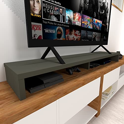 Henor Doppelter TV Riser aus Holz, 160 x 35 x 15 cm, Mattgraphit. Unterstützt +100 kg.