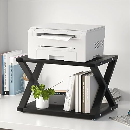 URLINE Schreibtisch-Druckerständer, 2-stöckig, Schreibtisch-Organizer für Zuhause, Büro, Aufbewahrung von robusten Faxgeräten, Scanner, Schwarz