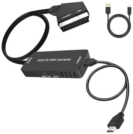 iHaospace Convertidor de euroconector a HDMI con cable HDMI, convertidor de euroconector a HDMI, convertidor de salida HDMI para HDTV STB VHS Sky DVD Blu-ray