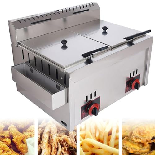 Friggitrice a gas professionale con piastra di condimento in acciaio inossidabile 10L + 10L Friggitrice professionale di grande capacità per la cucina domestica ecc