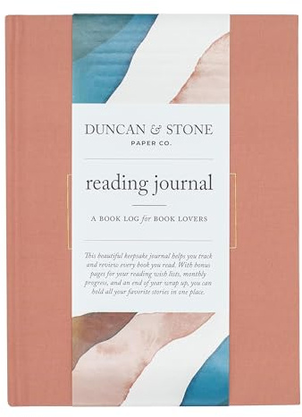 DUNCAN & STONE PAPER CO. Läsdagbok för bokälskare (Dusty Rose) - Inbunden dagbok i linne för boklogg - Bokrecensionsdagbok - Enkel journalföring av anteckningsböcker för författare