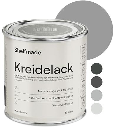 shelfmade Kreidefarbe grau - Eisengrau - Holzfarbe DIY - Holz - Chalk Paint für Möbel matter Look - Holzlack matt