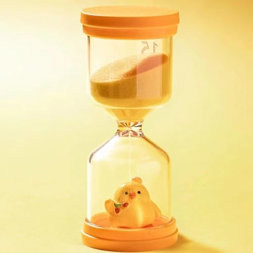 Sanduhr 15 Minuten,Gelbe Kinder-Sanduhr mit Huhn,Visueller Timer Kinder | Bruchsicherer Kunststoff,Macaron-Gelb,Sanduhr Kinder,Time-Timer für Kinderalltag, Lernen,Küche und Spiel