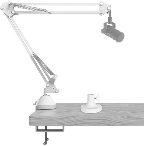 GEEKRIA for Creators Mikrofonarm kompatibel mit Rode PodMic, NT-USB, NT1-A, NT1 Mikrofonarm mit Tischflanschhalterung, Aufhängeständer, Mikrofonscherenarm, Tischhalterung (weiß), ZJL4-14