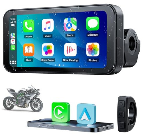 Volam Schermo portatile per Carplay Wireless Android Auto per moto, touchscreen impermeabile IP67 da 6.25 pollici, navigazione GPS automatica, supporto Siri/Google Assistant