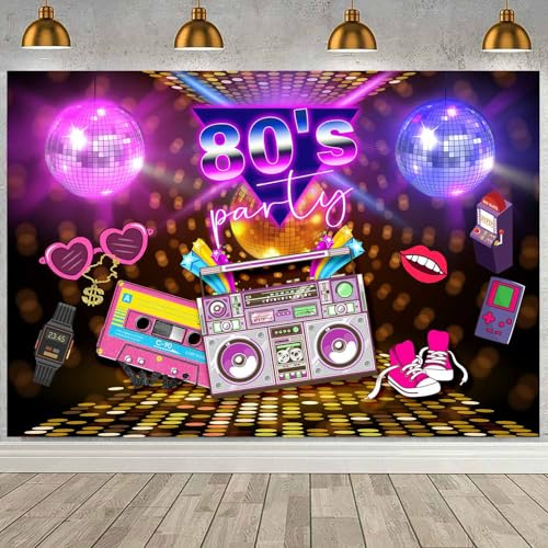 Sensfun 80's Party Backdrop Back to The 80s Retro Disco Ball Night Club Neon Birthday Photography Background Hip Hop Rock 1980s Party Decorations Let's Glow Crazy Photo Backdrops Studio Props 7x5ft