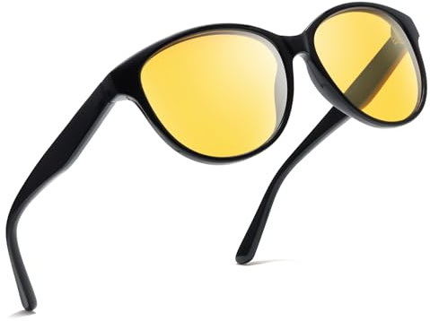Myiaur Nachtfahrbrille für Damen Polarisiert Nachtsichtbrille mit Gelben Gläsern & Katzenaugen-Rahmen Stylisch Anti-Blendung für Nachtfahrten & Regen