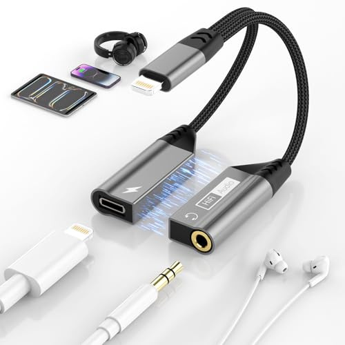 Magnetischer Lightning auf Klinke 3,5 mm Adapter und Laden 27W Schnellladung, 2 in 1 HiFi Kopfhörer Adapter Aux Audio Kopfhöreranschluss für iPhone 14/13/12/11/X/XS/XR/8/7, Unterstützt keine Anrufe