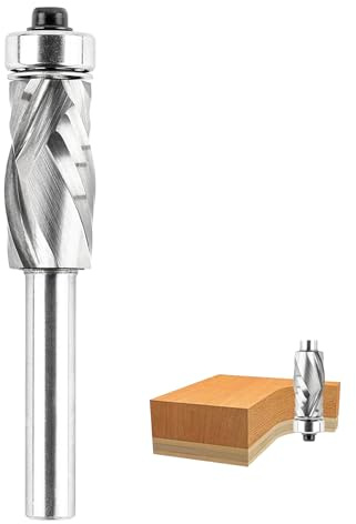 SpeTool Fresa de enrasado en espiral, 8 mm, vástago de compresión, fresadora para fresadora superior, 12 mm, diámetro de corte, 25 mm, longitud de corte, fresa de copia con anillo de arranque superior