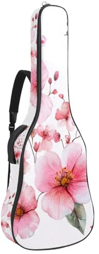 Tasche für Akustikgitarre, 1 cm dicke Polsterung, wasserdichtes Oxford-Gewebe, Gitarrentasche, Rucksack für 101,6 - 106,7 cm E-Bass, klassische Gitarren, Aquarell, Rosa und Flieder, Schmetterlinge und
