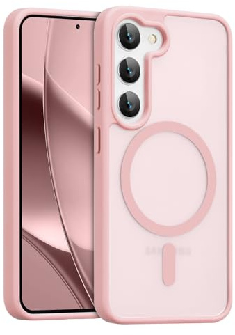 RALEAVO Magnetiskt fodral för Samsung Galaxy S23, Kompatibelt med MagSafe, Stötdämpande Bumper, Genomskinligt silikonfodral för Samsung S23 (Rosa)