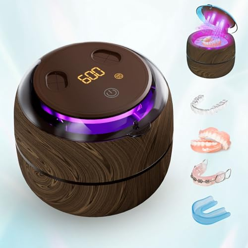 Voraiya Nettoyeur Ultrasons Dentaire Ultrasonic Cleaner 45000Hz 200ML Dental Pod Nettoyant Ultrason avec 4 UV Lampes pour Prothèses Dentaires, Gouttière Dentaire, Retainer, Bijoux (Bois Noir)