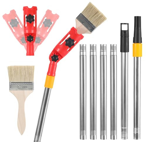 Multi-Angle Paint Brush Extension Pole - 1.7m Extendable Paint Brush | Paint Brush Extender Holder Set with Paint Brush, Clamp and 6 Extension Pole for Most Rollers and Scra