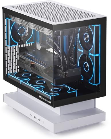 darkFlash FLOATRON F1(2025) Micro-ATX PC-Gehäuse, 270° Panorama-Gaming-Gehäuse schwebendem Design, Rückseitige Anschlussmöglichkeit, Typ-C, Unterstützt 360mm-AIO-Wasserkühlungen(3 ARGB PWM-Lüfter)