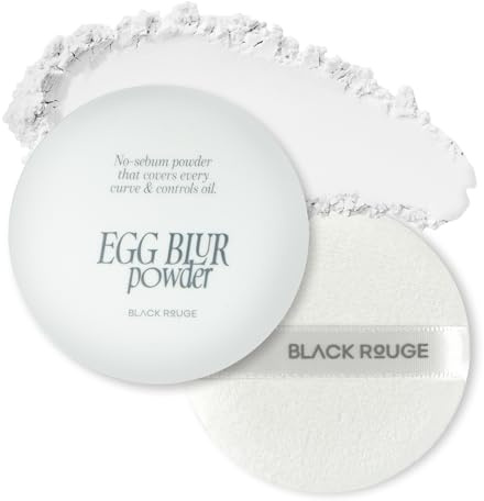 BLACK ROUGE, Egg Blur Powder, EP01 Egg bare, Loose Face Powder, Korean Makeup Oil Control Compact with Puff, Lightweight Long-Lasting Setting Powder in White, Peach & Purple, 0.17oz