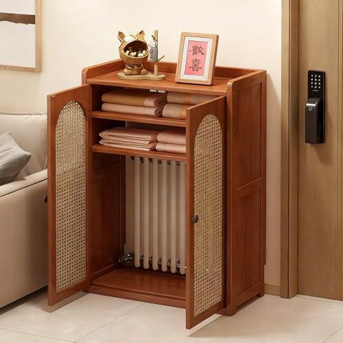 Couvercle De Radiateur En Bois Design Contemporain, Cache-radiateur À Panneau Front Tissé Avec Étagère Réglable Installation Sans Perçage, Design Double Porte(M)
