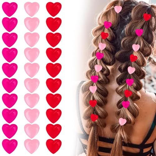 30 mini pinzas de pelo con forma de corazón y diamantes de imitación, bonitos accesorios para el pelo rosas, decoración para mujer, para fiestas de San Valentín