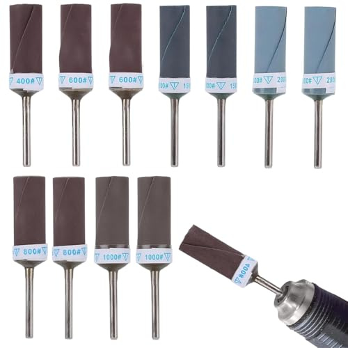 12Pcs Sanding Bits for Dremel Rotary Tool, 400-2000 Grit Rotary Sandpaper Sticks for Dremel, Rotary Tool Accessories 400/600/800/1000/1500/2000 Mandrels for Wood Metal Glass Grinding Polishing
