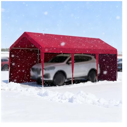 Outdoor-Carport-Überdachung Für Alle Wetterbedingungen, Winddicht, Schneesicher, Geeignet Für Traktoren, LKWs, Wohnmobile Und SUVs(Red,9.8x16.4x6.5 ft)