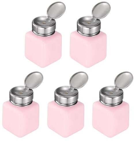 QUARKZMAN 5 Stück Pumpspender Lösungsmittel Alkohol Spender 120ml(4oz) Nagellackentferner Pumpflasche Nach Unten Drücken Flüssigkeitsspender Mit Edelstahl Druckkopf Für Aceton Lösung Pink
