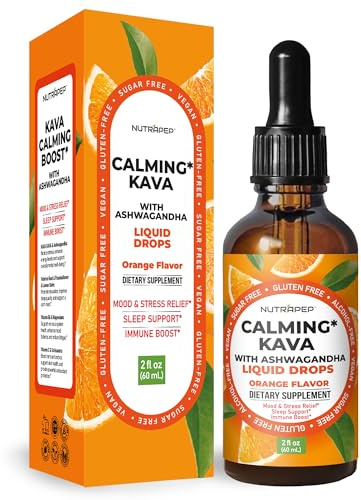 NutraPep Kava Ashwagandha Extract Liquid Drops - Calming Adaptogen Supplement with Valerian Root Passionflower Lemon Balm for Mood Rest Stress Support - Alcohol-Free Vegan Gluten-Free Non-GMO