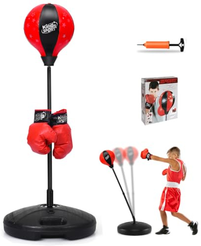 GYMAX Punchingball, Boxbirne Stehend 81-154 cm höhenverstellbar, Boxball stehend mit Boxhandschuhen & Pumpe, Punching Ball Stand für Kinder & Erwachsene