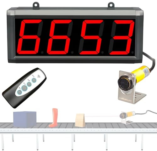 LED digital transportörräknare, 4-siffrig skärm med fjärrkontroll, induktionsavstånd 30 cm, avstängningsminnesfunktion för produktion, förpackning, logistik