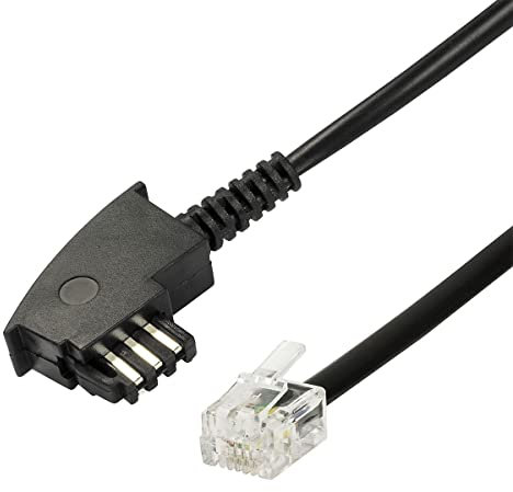 ecabo 10073 15m Telefonkabel Siemens/Telekom – TAE-F Stecker auf RJ11-Stecker – Anschluss-Kabel – Westernstecker – 4adrig – Flachkabel für Telefon AB FAX Modem – schwarz