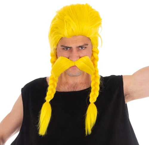 Chaks - Verleihnix Perücke und Bart, Gallier Fischer Outfit | Offizielle Asterix Verkleidung, Set mit Perücke und Bart für Karneval und Comic Con