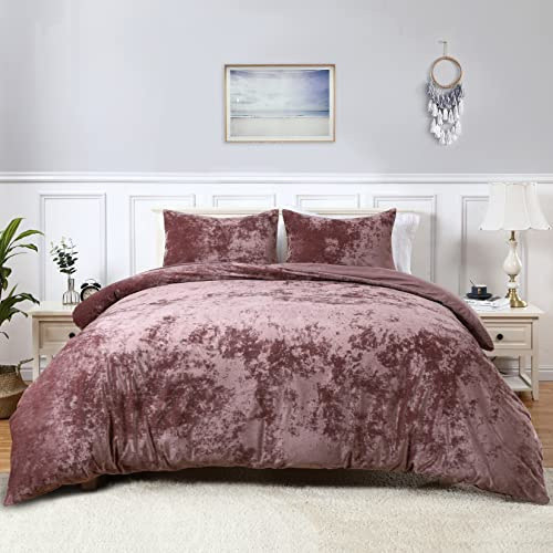 CAROMIO Velvet Duvet Cover King, Soft Flannel Comforter Cover for All Season, Machine Washable Luxury Bedding Set with Corner Ties and Button Closure, Dusty Pink