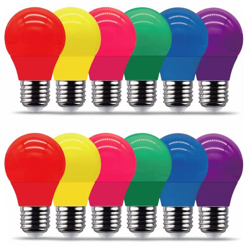BHMAOYN E27 Led Bunte 5W Farbige Glühbirnen Led Bunte Birnen Deko Glühbirne,Rot,Gelb,Rosa,Grün,Blau Und Lila für Weihnachten Hochzeit Party (12 Stück)