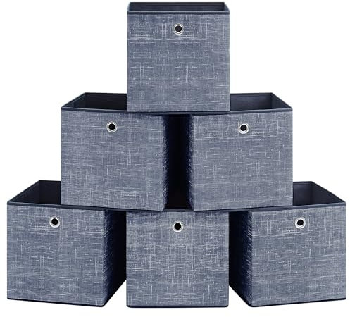 SONGMICS Aufbewahrungsbox, 6er Set, Ordnungsboxen aus Vliesstoff mit Griff, Boxen Aufbewahrung, 30 x 30 x 30 cm, Organizer Box, für Würfelregal, Faltbox, Kleideraufbewahrung, nebelblau RFB006I01