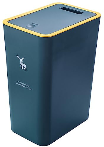 JAWSEU Cubo de basura de plástico con tapa a presión, tapa de empuje, cubo de basura de cocina, cesta de basura estrecha, cubo de basura de cocina delgado, fácil de limpiar, 15 L