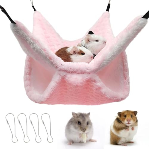 Yanmucy Double-Layer Fleece Rat Hammock House - Warm Soft Guinea Pig Hideout for Cage Accessories - Ferret Hamster Sleeping and Playing Hammock for Small Animals (Pink)