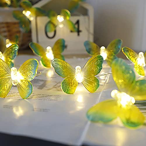 KINGCOO 3M 20LED Warmweiß Schmetterling Lichterkette Batteriebetrieben Innenbeleuchtung Fee dekorative Lampe für Schlafzimmer Party Geburtstag Sommer Garten Hochzeit Weihnachten Dekoration (Grün)