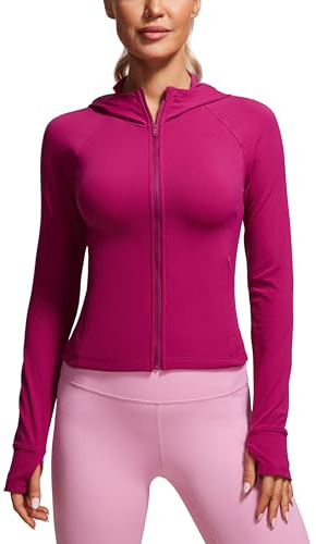 CRZ YOGA Butterluxe Huvtröja, hel dragkedja, träningsjackor, smal passform, huva, atletisk, yoga, lätt jacka med tumhål, för kvinnor, XL