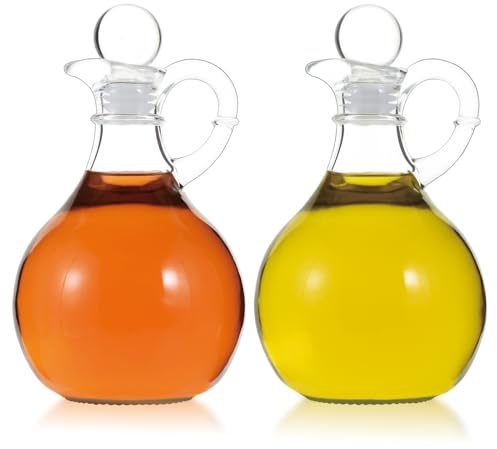 Wongblee Oil and Vinegar Cruet Set of 2, Glass Oil and Vinegar Dispenser with Airtight Stopper, Glass Condiment Container for Homemade Oil, Salad Dressing