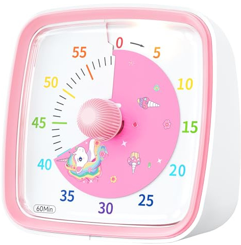 Yunbaoit Visual Timer for Kids & Adults, 60 Minute Unicorn Countdown Timer with Silent Flash Function, Time Management Tool for Classroom, Home, Kitchen, Office (Pink)