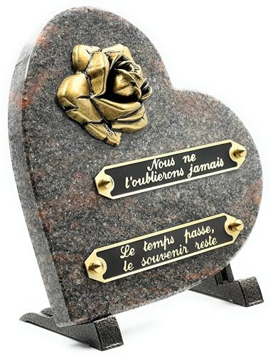 Coeur Plaque Funéraire |Pierre tombale | Plaque Commémorative | Granit | Ornement funéraire (HIMMALAYA)