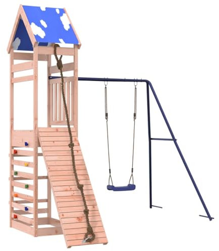 vidaXL Spielturm, Klettergerüst mit Kletterwand Seil Schaukel, Kinder Kletterturm Spiel-Zubehör für Garten, Holz Spielplatz Spielhaus, Massivholz Douglasie