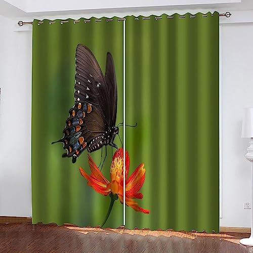 3D Vorhang Blickdicht Schmetterling Rote Blumen 100% Polyesterfaser Wohnkultur Druck Kinder Vorhang Schlafzimmer Wohnzimmer/Uv-Schutz/Schalldämmung/Sichtschutz -3V2J4L1S0M3
