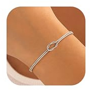 Finrezio Pulsera Oro con Nudo de Amor - Cadena de Serpiente Delicada, Ajustable para Parejas, Regalos de Joyería para Mujer