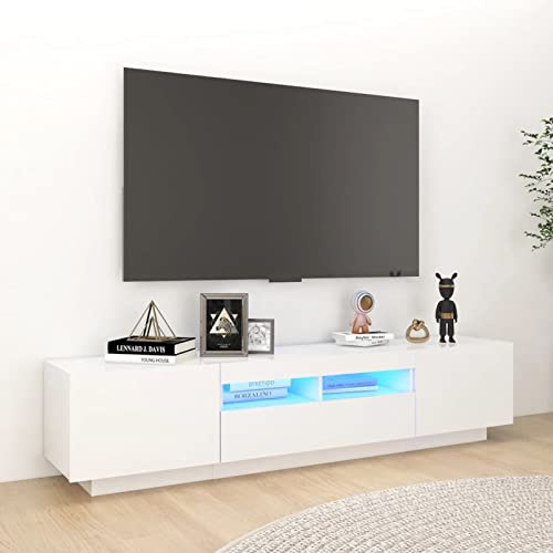IKAYAA TV Schrank mit led TV Schrank 200cm lang TV lowboard TV Board Holz Fernseher Tisch modern TV Tisch TV Board Fernsehschrank für das Wohnzimmer -Weiß-180 x 35 x 40 cm