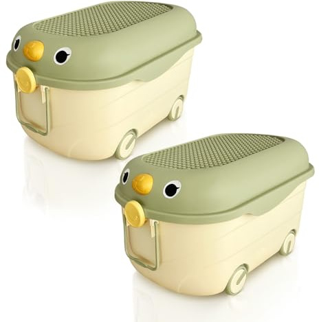 Froppi Toy Box Storage with Lid and Wheels, XL Size, 2 Pack, 70L (Green) | Stackable, Lockable, Large Capacity, Quality PP Plastic, Dog Toy Box, Toy Storage Unit, Kids Storage