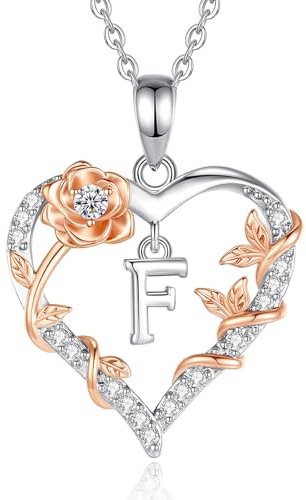 EUDORA Harmony Ball Herz Kette mit Buchstaben A - Z Damen mit Zirkonia, Silber Rosen Buchstabe Ketten Initialen Halskette Alphabet Anhänger Schmuck mit Namen Geschenke für Frauen Mutter Tochter, 18